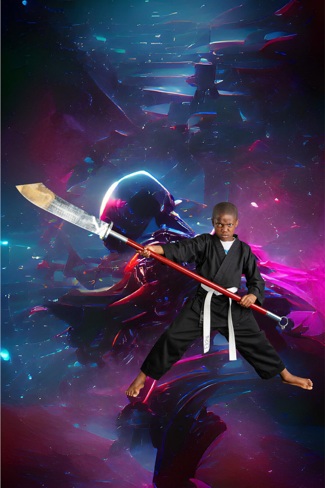 Student in a bold action portrait, an example of the range of martial arts photography styles MAPD offers